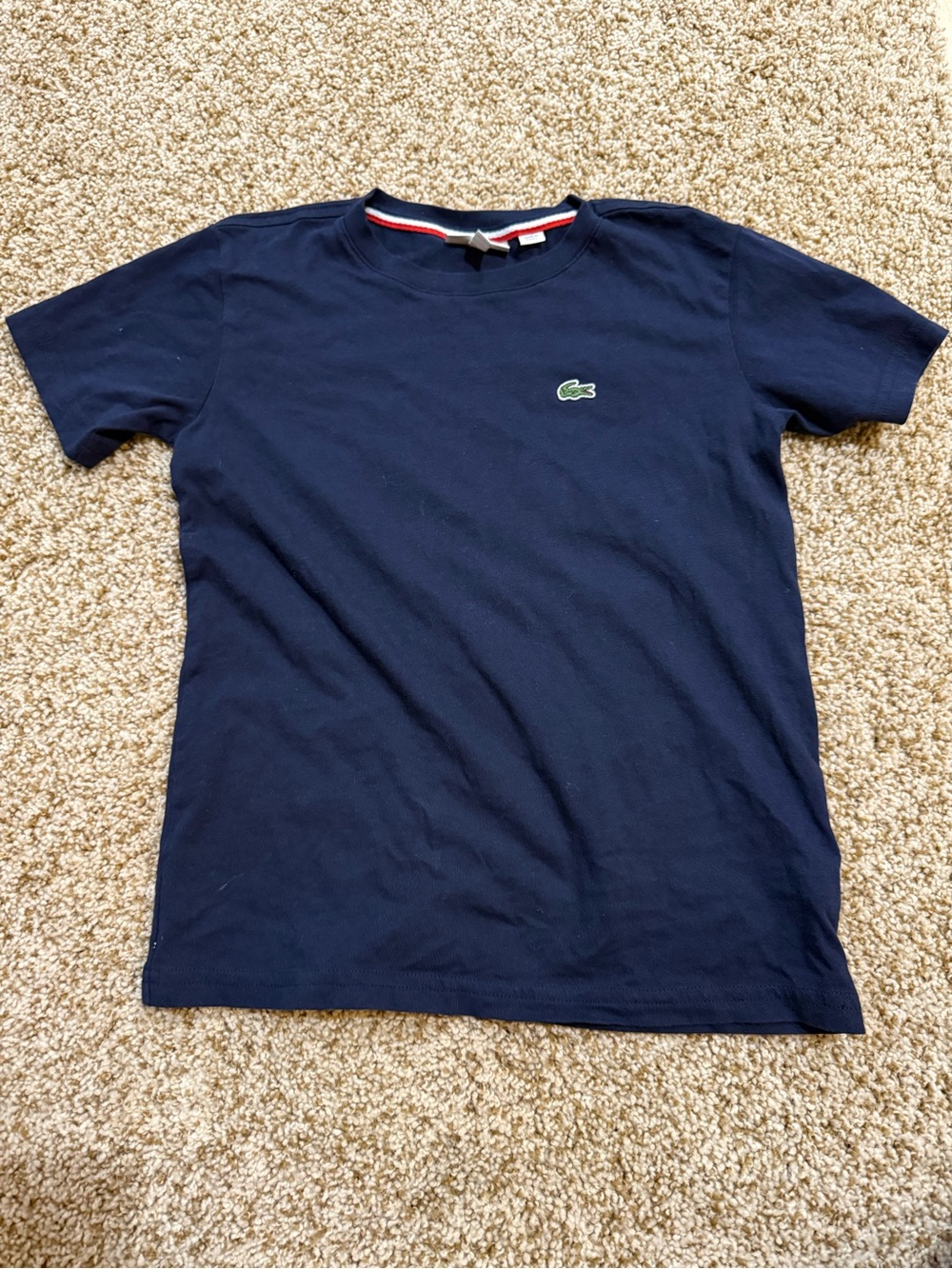 Lacoste Navy Short-Sleeve Tee with Green Crocodile